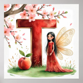 Letter T Peach Fairy Poster Chinese Alphabet Art