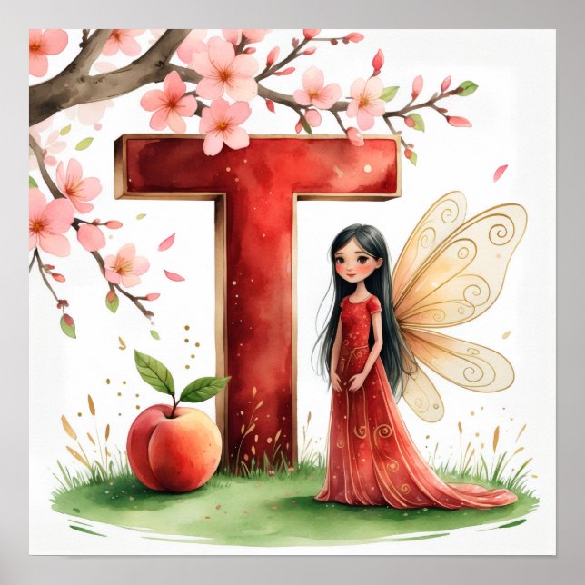 Letter T Peach Fairy Poster Chinese Alphabet Art (Vorne)