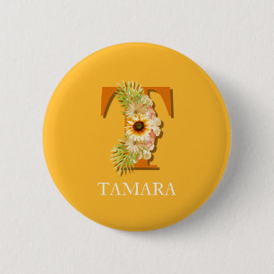 Letter T Sunflower Monogram mit Name Button