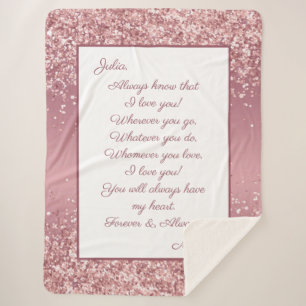 Letter to Daughter I Liebe You Rose Gold Glitzer Sherpadecke