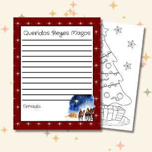 Letter to Three Wise Men Red + Coloring Page