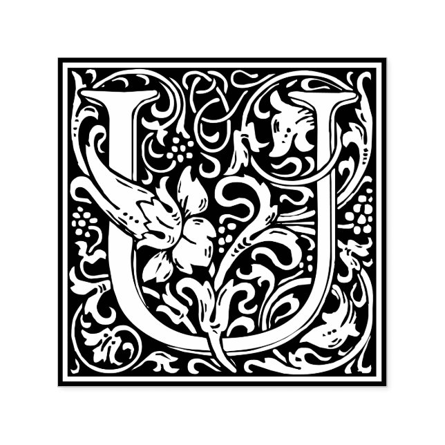 Letter U art nouveau schwarz-weiß Tile Permastempel (Design)
