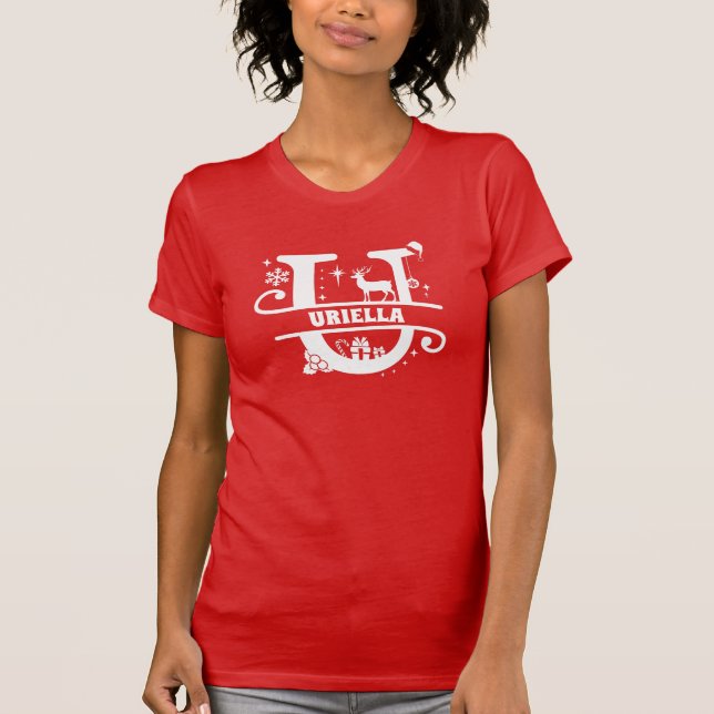 Letter U Christmas Monogram Initial Name Red T-Shirt (Vorderseite)
