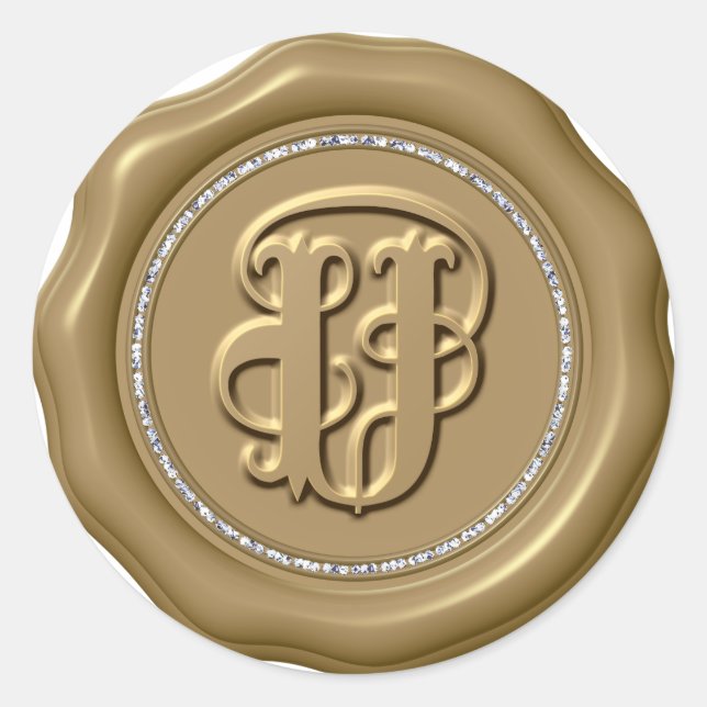 *~* Letter U Diamond Circle GOLD Wax Siegel Sticke Runder Aufkleber (Vorderseite)