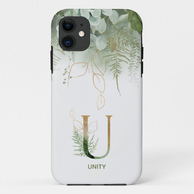 Letter U Elegant Fern & Succulent Case-Mate iPhone Hülle (Rückseite)