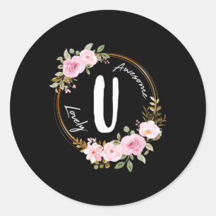 Letter U Floral Wreath Name Initial U Mother Day Runder Aufkleber