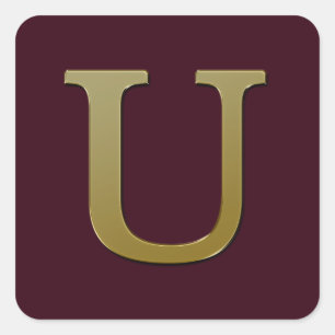 Letter U Gold Square Sticker