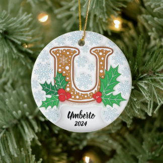 Letter U Individuelle Name Monogram Christmas Keramik Ornament