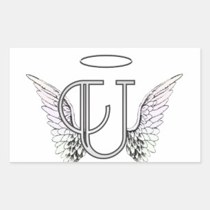 Letter U Initial Monogram mit Angel Wings & Halo Rechteckiger Aufkleber