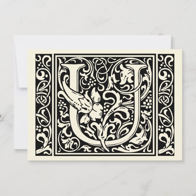 Letter U Medieval Monogram Art Nouveau Einladung (Vorderseite)