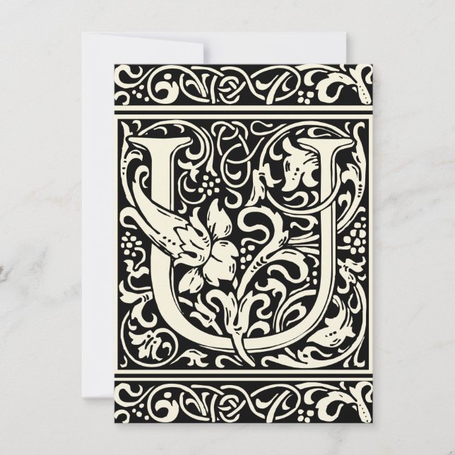 Letter U Medieval Monogram Art Nouveau Einladung (Vorderseite)