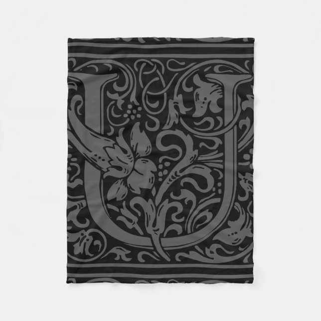 Letter U Medieval Monogram Art Nouveau Fleecedecke (Vorderseite)