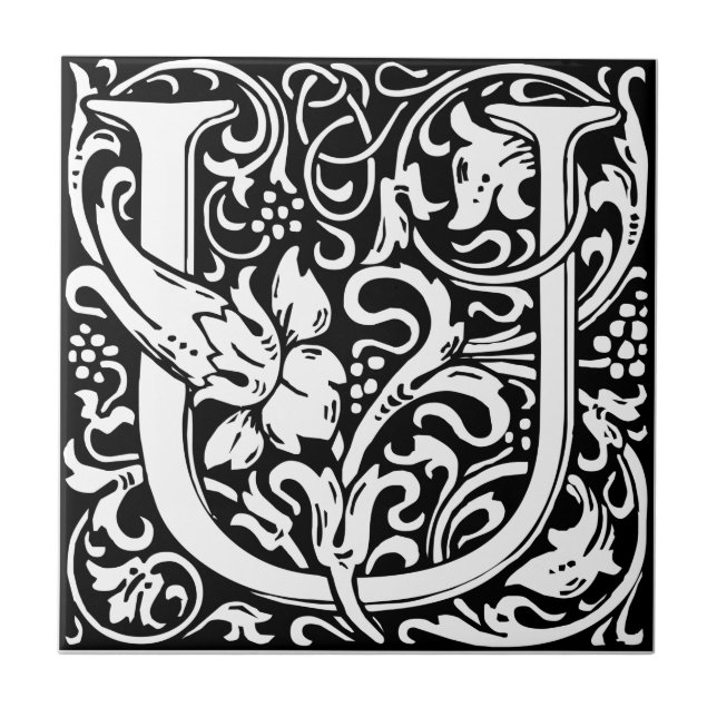 Letter U Medieval Monogram Art Nouveau Fliese (Vorderseite)
