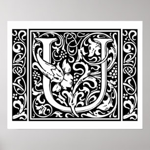 Letter U Medieval Monogram Art Nouveau Poster