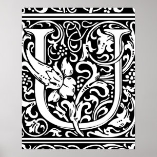 Letter U Medieval Monogram Art Nouveau Poster