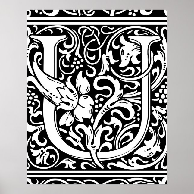 Letter U Medieval Monogram Art Nouveau Poster (Vorne)