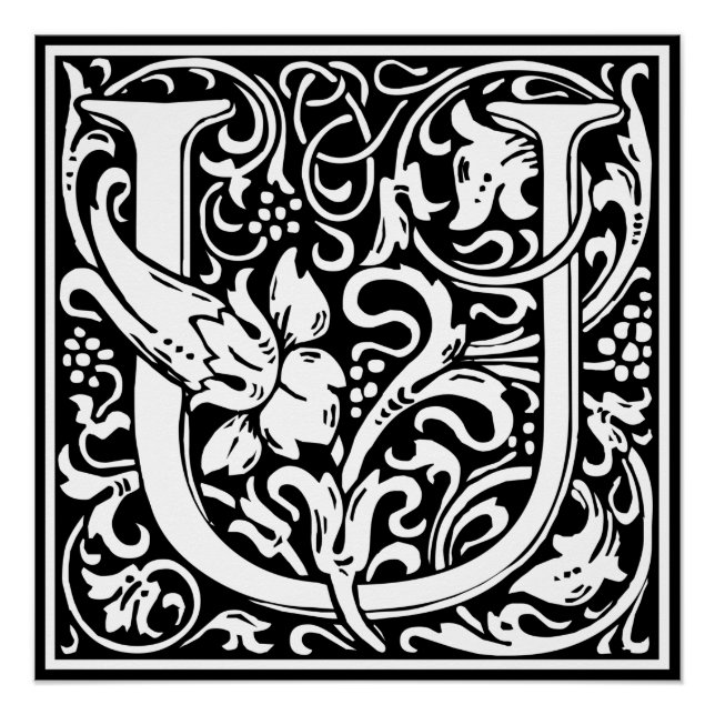 Letter U Medieval Monogram Art Nouveau Poster (Vorderseite)