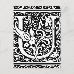 Letter U Medieval Monogram Art Nouveau Postkarte