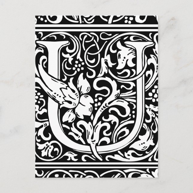 Letter U Medieval Monogram Art Nouveau Postkarte (Vorderseite)