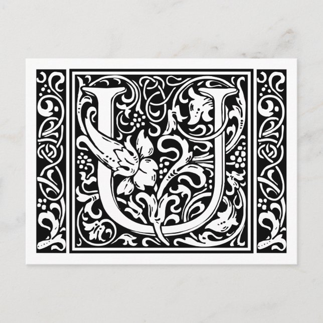 Letter U Medieval Monogram Art Nouveau Postkarte (Vorderseite)