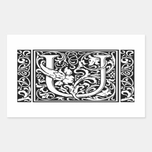 Letter U Medieval Monogram Art Nouveau Rechteckiger Aufkleber