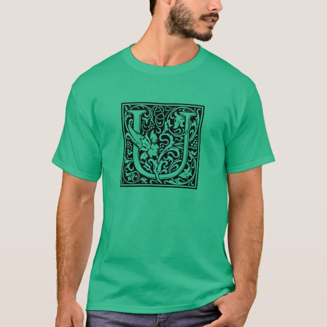 Letter U Medieval Monogram Art Nouveau T-Shirt (Vorderseite)