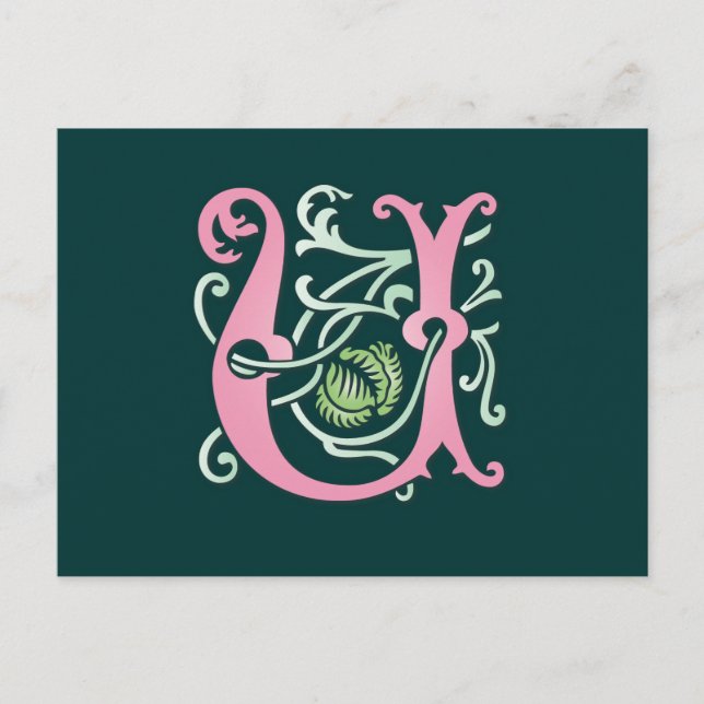 Letter U Monogram Postkarte (Vorderseite)