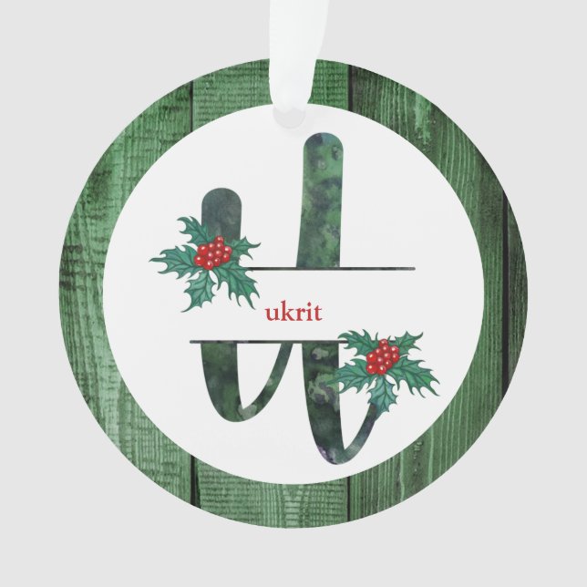 *~* Letter U Rustikales Weihnachtsfest FOTO Holz A Ornament (Vorderseite)