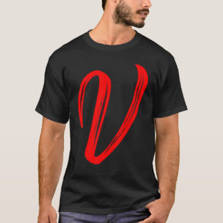 Letter V Alphabet Large Red Graphal Initial T-Shirt