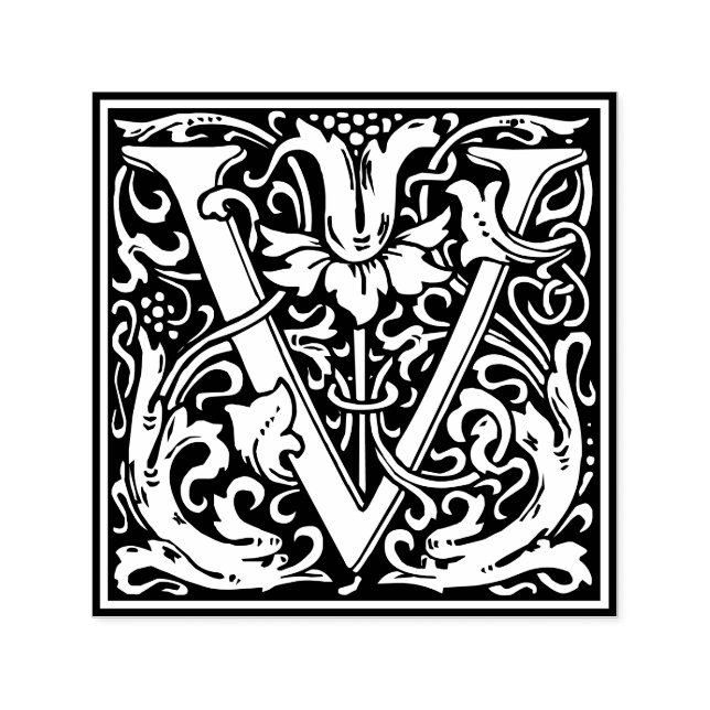 Letter V Art Nouveau Schwarz/Weiß Tile Permastempel (Design)