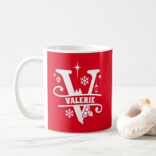 Letter V Christmas Monogram, Anfangsname Rot Kaffeetasse