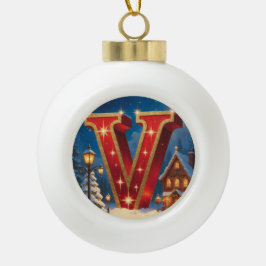 Letter V Christmas Village Personalized Initial Keramik Kugel-Ornament