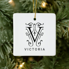 Letter V Elegant Monogram Christmas Ornament