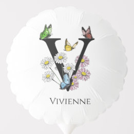 Letter V Floral Butterfly Monogramm Ballon