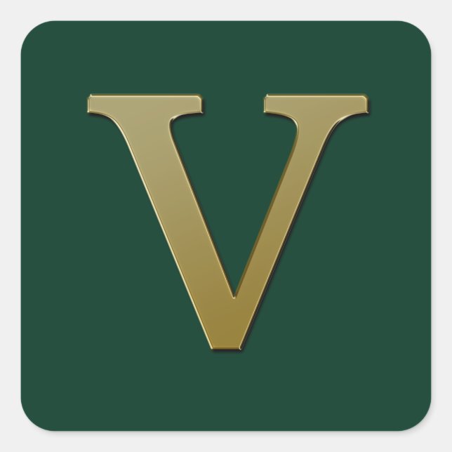 Letter V Gold Square Sticker (Vorderseite)