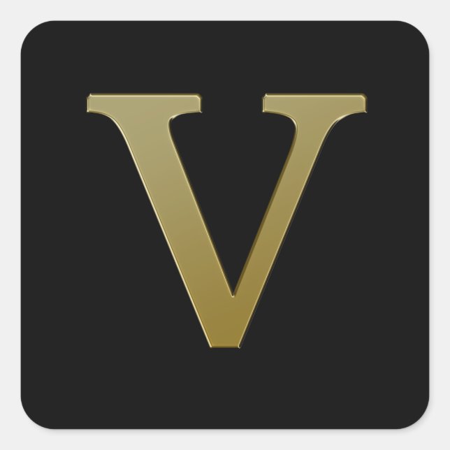Letter V Gold Square Sticker (Vorderseite)