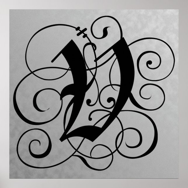Letter V, Gothic Monogram Black Poster (Vorne)