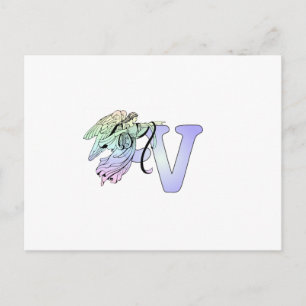 Letter V Initial Monogram Guardian Angel Alphabet Postkarte
