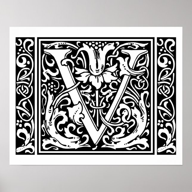 Letter V Medieval Monogram Vintag Initial Poster (Vorne)
