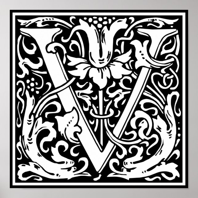 Letter V Medieval Monogram Vintag Initial Poster (Vorne)