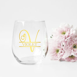 Letter V Monogram Bridesmaid Geschenk, Modernes El Weinglas Ohne Stiel
