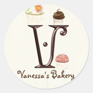 Letter V Monogram Cupcake Logo Business-Aufkleber Runder Aufkleber