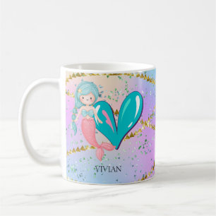 Letter V Monogram Watercolor Niedlich Mermaid Kind Kaffeetasse