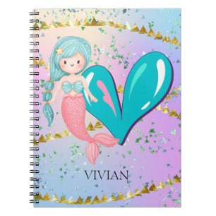 Letter V Monogram Watercolor Niedlich Mermaid Kind Notizblock