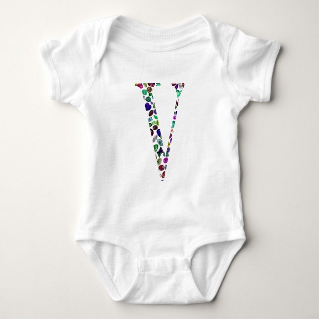 Letter V Monogramm Baby Strampler (Vorderseite)