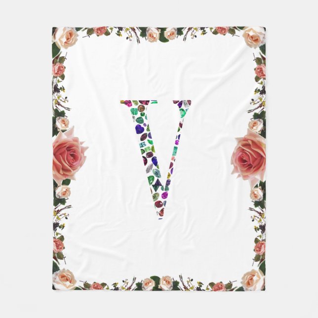 Letter V Monogramm Fleecedecke (Vorderseite)