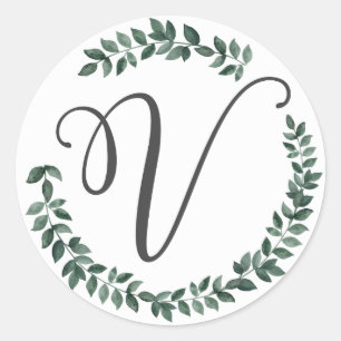 Letter V Monogramm Minimalistischer botanischer Le Runder Aufkleber