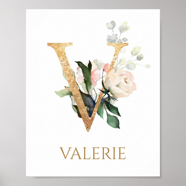 Letter V Monogramm Rose Kinderzimmer Poster (Vorne)