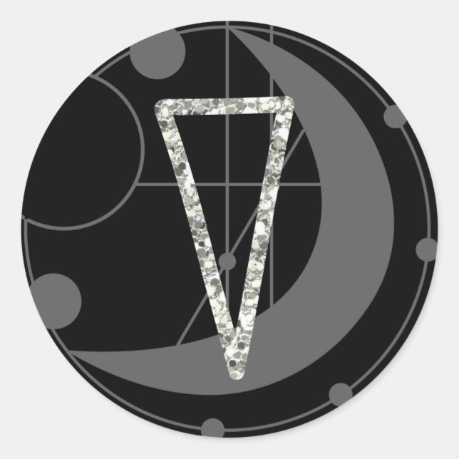 Letter V Rune Rune Monogram Geometric Moon Black Runder Aufkleber (Vorderseite)
