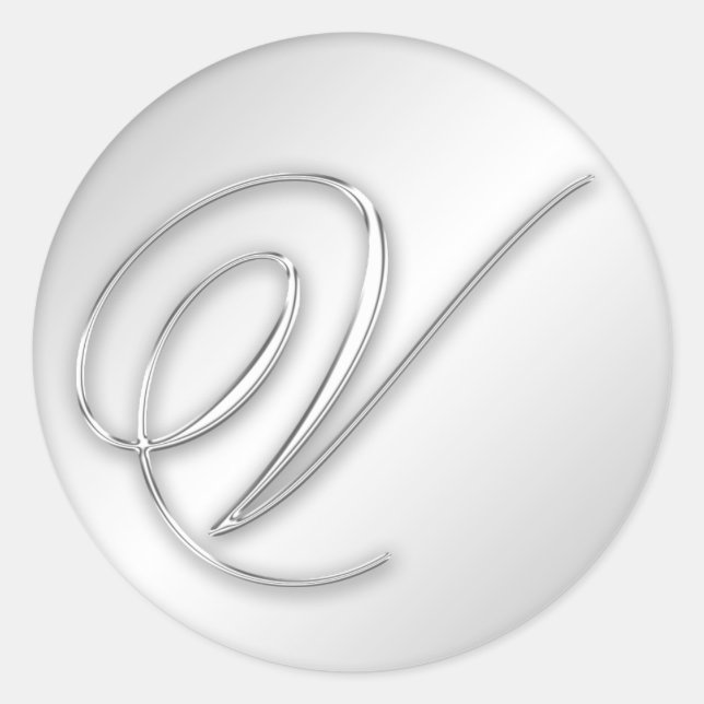 Letter V-Skript erste Imitate Silber-Monogramm-Gef Runder Aufkleber (Vorderseite)